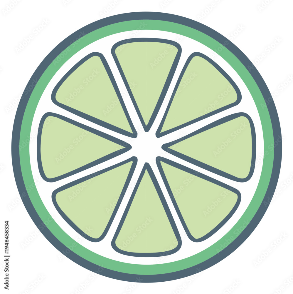 Fototapeta premium Stylized Green Citrus Fruit Slice Icon with Outline