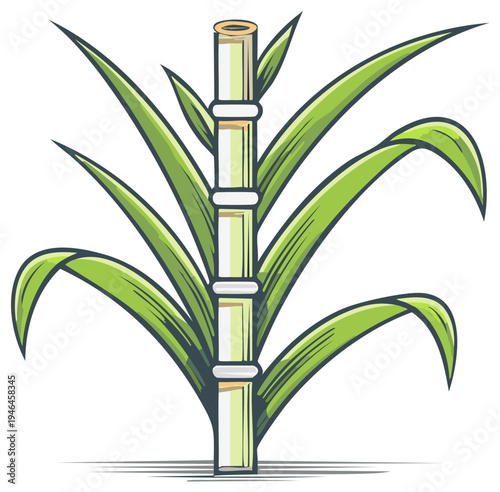 Vibrant Sugarcane Plant with Large Green Leaves illustration