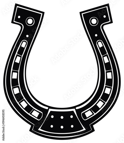 Classic Black Horseshoe Symbol of Good Luck and Fortune Isolated Graphic