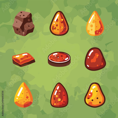 Collection of Amber Stones in Cartoon Style