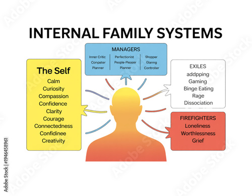 A vector graphic illustrating internal family systems on transparent background