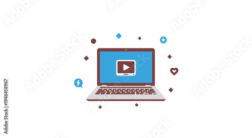 Laptop with YouTube play button on screen.