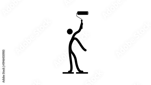 a man is painting a wall, black isolated silhouette