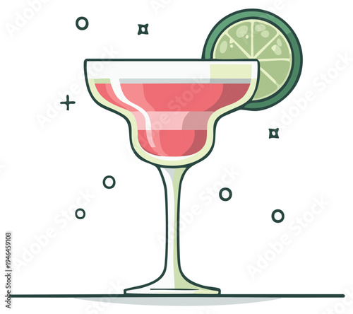 Refreshing Pink Cocktail with Lime Garnish in Margarita Glass Party Drink