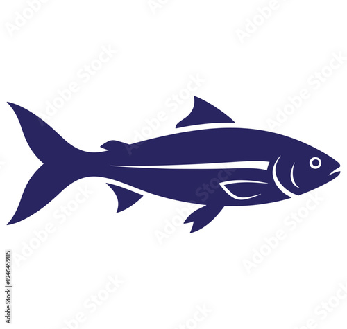 blue fish with white stripe on side swimming right  marine life illustration