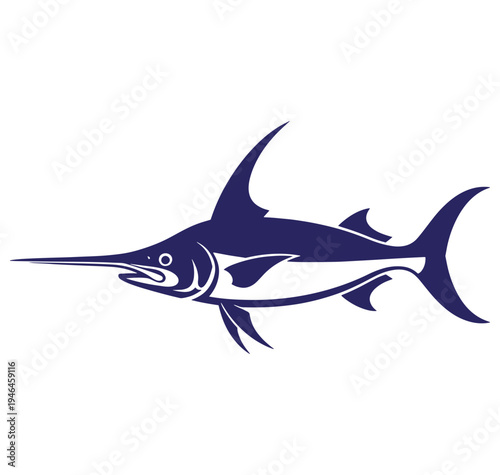 blue marlin fish swimming to the left side isolated on white background