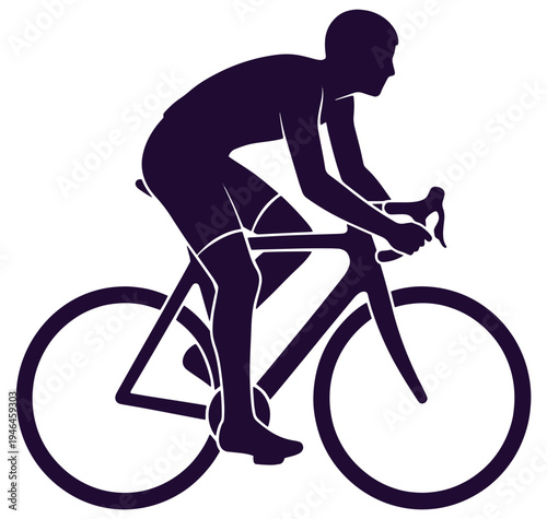 Cyclist riding a bicycle in a racing position on white background