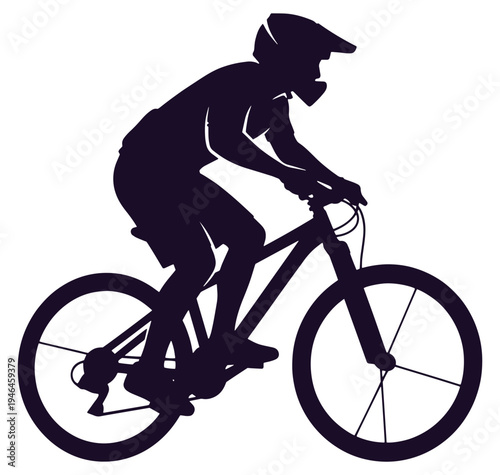 cyclist riding bicycle in motion with helmet and gear