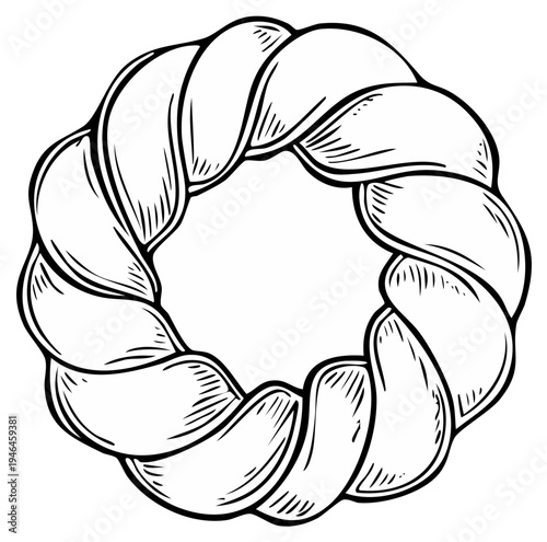 Braided bread ring illustration black and white