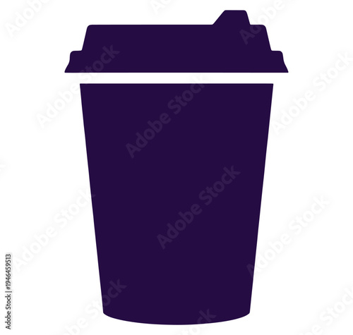 Dark purple disposable coffee cup with lid on white background