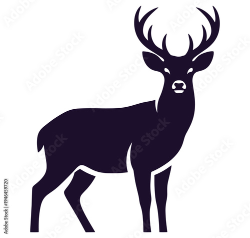 Deer silhouette with large antlers on white background