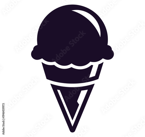Ice cream cone with a scoop on top in dark blue color  dessert icon