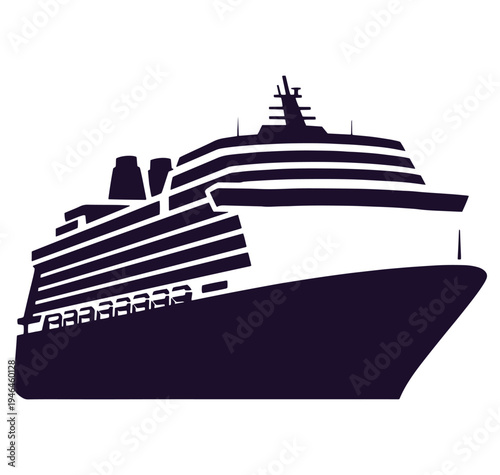 Large cruise ship silhouette illustration for travel and transportation designs