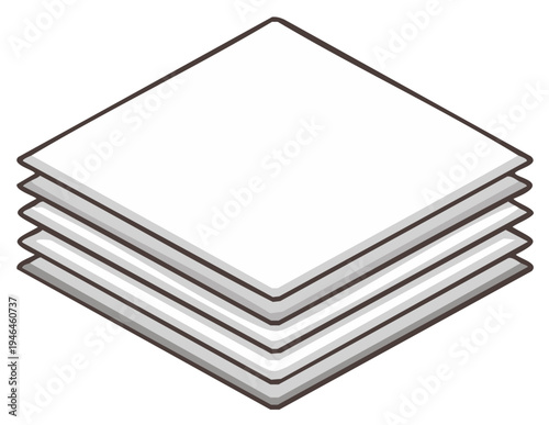 Simple line art illustration of a stack of blank white paper sheets or documents
