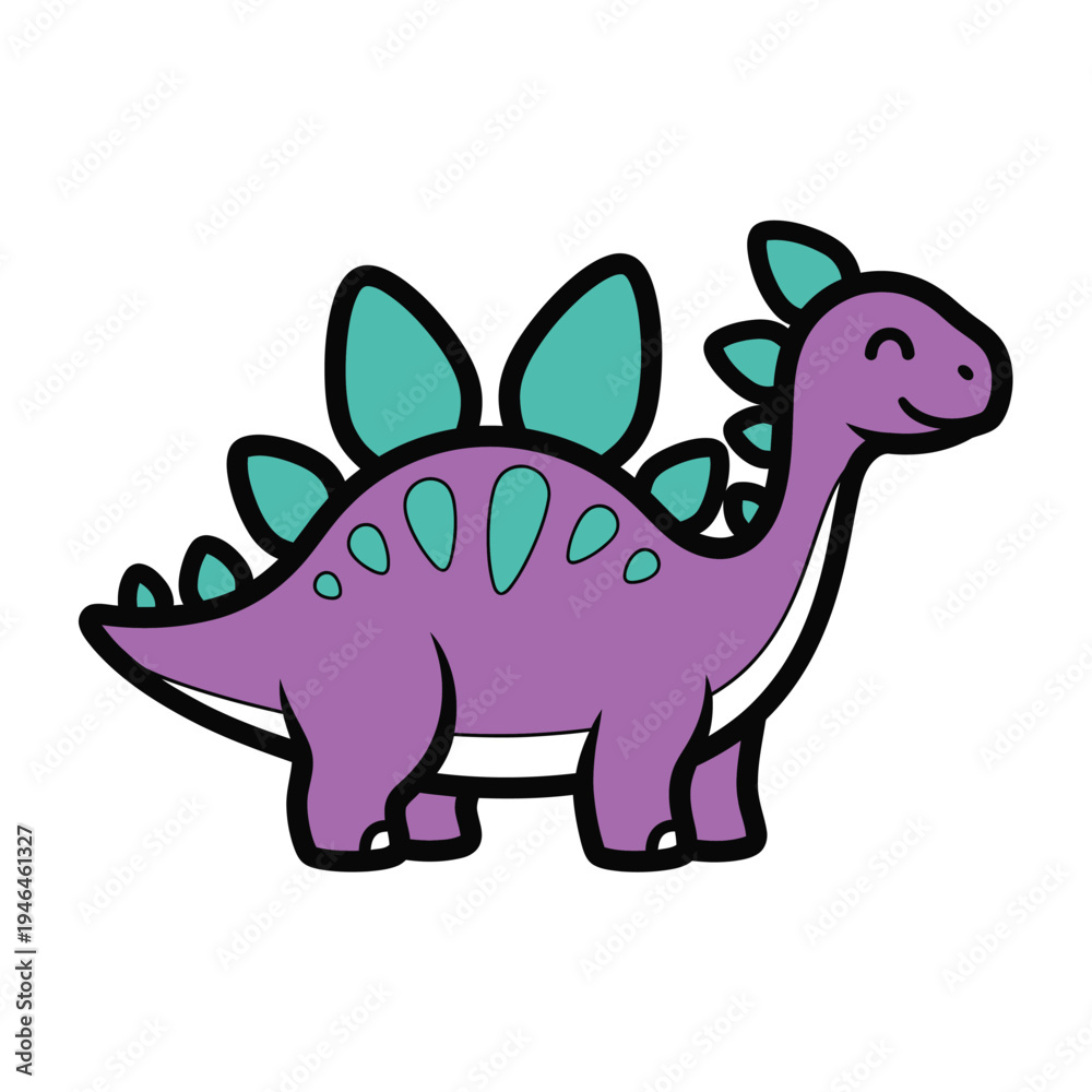 Obraz premium Adorable purple Stegosaurus dinosaur with teal plates and spikes, a happy creature from the prehistoric era, rendered in a cheerful, stylized cartoon art.