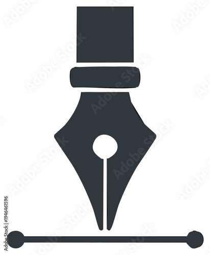 Dark gray silhouette of a classic fountain pen writing a straight line