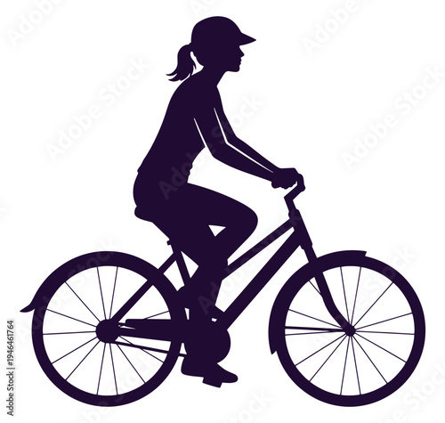 woman riding bicycle with cap and ponytail on white background