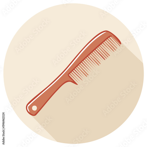 Stylized illustration of a comb, minimalist design against a soft cream colored circle