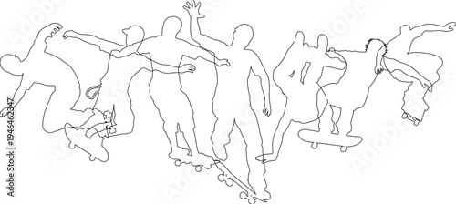 Skateboarders skateboarding on skate boards silhouette people set. Active sports people healthy players fitness silhouettes concept.