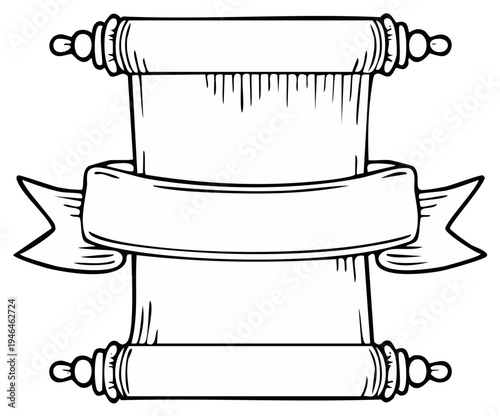 Vintage Scroll with Blank Ribbon Banner for Text and Copy Space