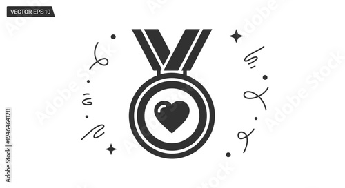 Medal with heart symbol inside circle.