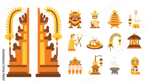 Nyepi Bali Culture Icon Set Aesthetic Festival Vibes Illustration Pack