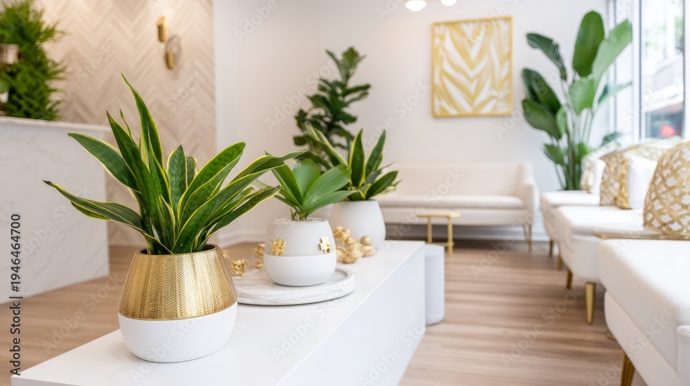 Fototapeta premium Luxurious Women's Grooming Space with Elegant Plants and Bright Décor
