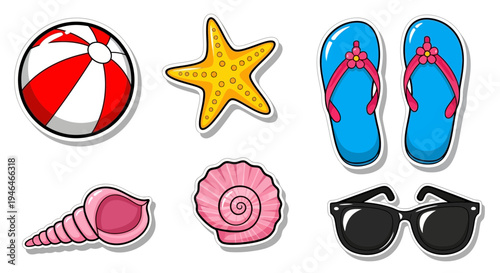 Set of 6 summer beach icons vector
