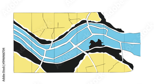 Urban Riverfront Development. Cityscape Map. Abstract Graphic.