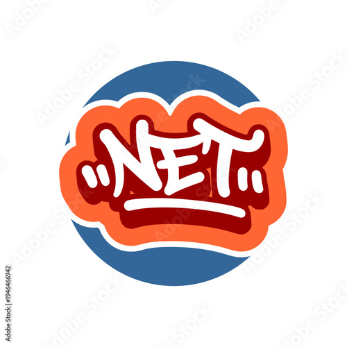 Net Word Illustration in Vibrant Blue Graffiti Tag Style for Basketball Identity and Modern Sport Graphics.