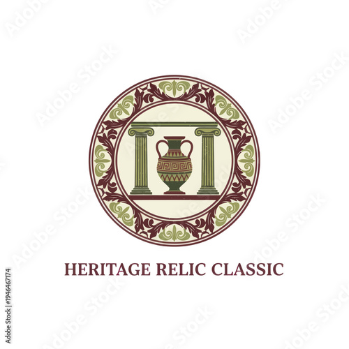 Ancient Greek Heritage Relic Vase Emblem Logo