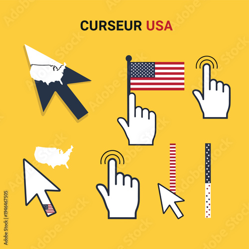 USA Cursors Set in Flat Style