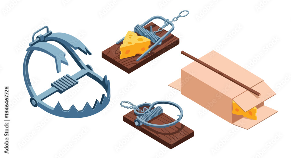 Εκτύπωση καμβά Pest Control Traps Collection. Rodent Traps. Cheese Bait.