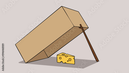 Mouse Trap. Cardboard Box Trap. Cheese Bait. Danger. Catch.