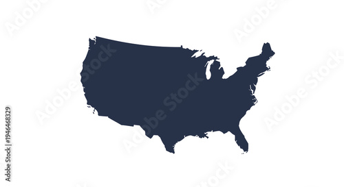 Map of the United States of America, a silhouette of the continental US on a white background