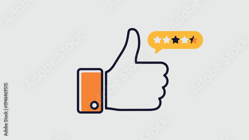 Clean graphic design featuring a hand giving a thumbs-up, accompanied by a four-star rating, representing approval and satisfaction.