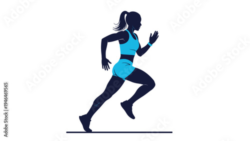 Dynamic silhouette of a woman running or jogging, depicted in athletic wear with speed lines, illustrating fitness, sport, and active lifestyle.