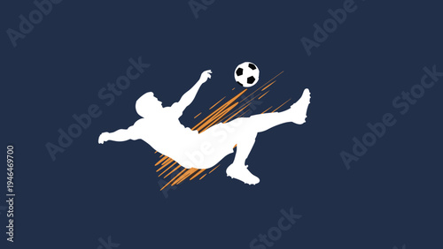 Dynamic silhouette of a soccer player performing a bicycle kick, set against an abstract background, illustrating agility, skill, and thrilling football action.