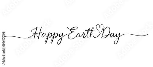 Happy earth day decorative text design with elegant script font and flowing lines for celebration product shot isolated
