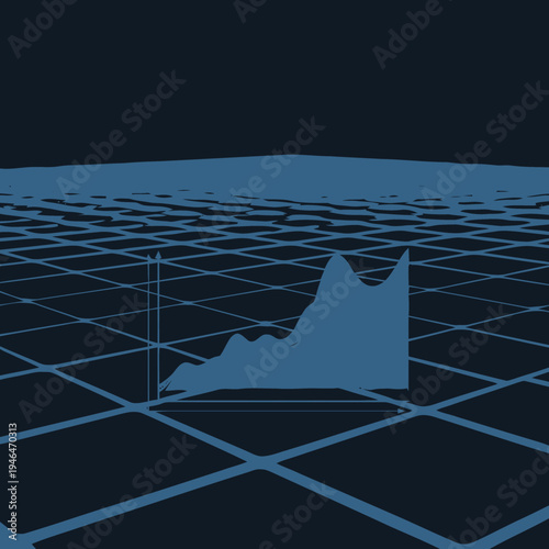 Abstract 3D data visualization depicting evolving statistical trends and analytical insights on a dark digital grid, ideal for modern business intelligence, data science, and technology projects