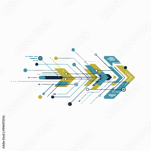Dynamic abstract data flow arrow network with digital node connections symbolizing technological progress, future innovation, and strategic forward momentum