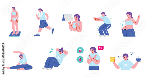 ダイエットを頑張る女性のイラスト