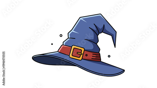 Whimsical cartoon wizard hat with a pointed top and buckle, perfect for fantasy, magic, and Halloween themes.