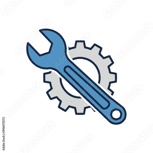 Mechanical schematic with wrench and gear symbol, representing engineering, repair, and industrial services