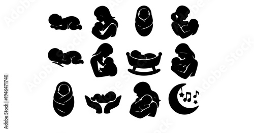 mom newborn baby care silhouette icon pack