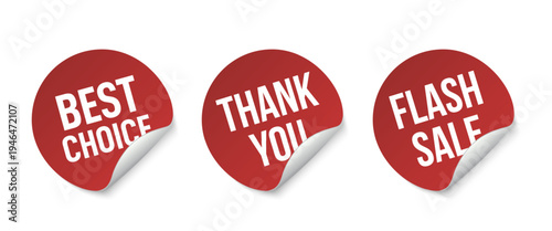 Discount red sticker tag set with special offer paper price labels, best choice sale tag, thank you sticker, and flash sale badge for retail promotion, marketing campaigns, ecommerce, and advertising