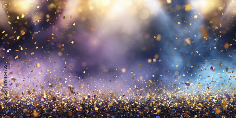 Obraz premium The Confetti Shower Over Glittering Bokeh Lights Creating Vibrant Festive Background and Celebration Mood