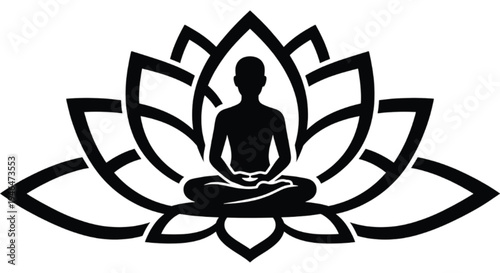 Yoga Meditation Silhouette in Lotus Flower Logo Design.