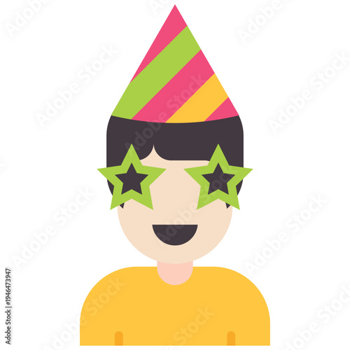 Party Boy with Celebration Hat Vector Icon