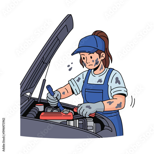 A woman working on a car